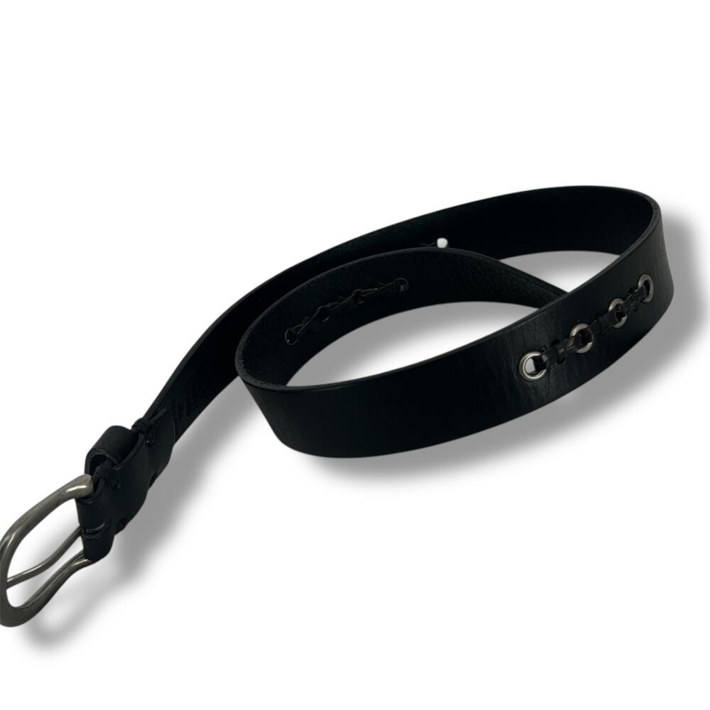 DOCKERS Black Leather Belt Rivets Lacing Medium Moto Goth Rocker